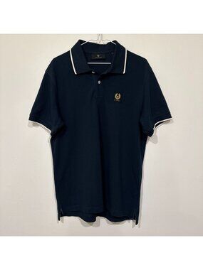 Belstaff Mens Tipped Polo Shirt Pique Fabric Dark Navy Size M